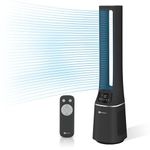 PureMate 2-in-1 Bladeless Tower Fan & air purifier with HEPA Filter, 10 Speed Settings, Portable Ultra Quiet Standing Fan with Remote Control, Digital Display, Powerful Air Cooling for home & office