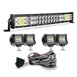 Spead-Vmall 22" Curved LED Light Bar 5D 120W Led Bar Light Bars W/ 4Pcs 4in Off Road Driving Fog Lights with Rocker Switch Wiring Harness for Trucks Polaris ATV Boats Lighting