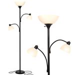 Brightech Sky Dome Double LED Floor lamp, Torchiere Super Bright Floor Lamp with 2 Reading Lamps for Living Rooms & Offices - Dimmable Tall Standing Lamp for Bedroom Reading - Tall Black Pole