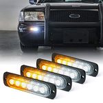 Xprite Amber/White 6 LED Emergency Strobe Lights Kit Surface Flush Mount Side Marker Grill Grille Hazard Warning Light Head 18 Flashing Modes for Off-Road Vehicles ATV Trucks Cars - 4Pcs