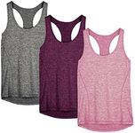 icyzone Workout Tank Tops for Women - Racerback Athletic Yoga Tops, Running Exercise Gym Shirts(Pack of 3) (Charcoal/Red Bud/Pink, 3XL)