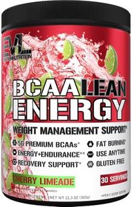 EVL BCAA Lean Energy Powder - Pre Workout Green Tea Fat Burner Support with BCAAs Amino Acids and Clean Energizers - BCAA Powder Post Workout Recovery Drink for Lean Muscle Recovery - Cherry Limeade