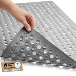 GORILLA GRIP Bath Tub Shower Mat, Machine Washable Bathtub Floor Liner Mats, Suction Cups and Drain Holes to Keep Tubs Clean, Soft on Feet, Bathroom Essentials, 89x41 cm, Gray Opaque