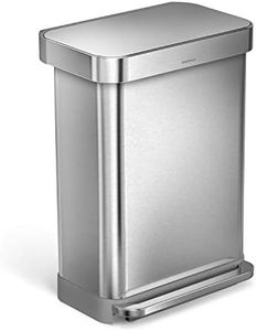 simplehuman Rectangular Step Pedal Rubbish Bin with Liner Pocket, Brushed Stainless Steel, 55 Liter / 14.5 Gallon