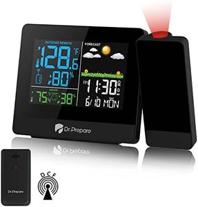 DR.Prepare Despertador Proyector Techo con Estación Meteorológica y Sensor Exterior Muestra la Temperatura Humedad Interior y Exterior Función de Doble Alarma para Dormitorio Mesilla de Noche