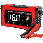 HTRC 16A Car Battery Charger 6V/12V/24V, Trickle Charger LiFePO4 Battery Charger with 10-Stage LCD & Pulse Repair, Motorcycle Battery Charger for Lead-Acid/LiFePO4