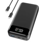 A ADDTOP Power Bank, 20,000mAh 65W Laptop Portable Charger, USB C PD QC Fast Charging, 3-Port External Battery Pack for MacBook Dell XPS iPad Tablet, iPhone 16/15/14/13 Series, Samsung, Dell, and More