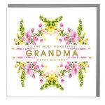 Lola Design - Birthday Cards for Grandmothers, Foxgloves Design, Most Wonderful Grandma - Blank Birthday Card with Grey Envelope - Designed and Printed in the UK - 150mm x 150mm