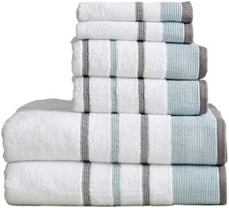 Decorative Bath Towel Set - Combed Cotton 6 Piece Towel Set - 2 Bath Towels, 2 Hand Towels, 2 Washcloths - Luxurious, Ultra-Soft, Durable Towels for Bathroom Decor (Eucalyptus/Grey)