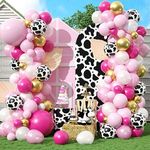 Cow Theme Balloon Arch Garland Kit, Pastel Pearl Pink Gold White Cow Print Latex Balloons Cowgirl First Rodeo Balloon Arch Kit for Girls 1st Rodeo Farm Birthday Baby Shower Party Decorations Supplies