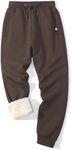 Flygo Men's Fleece Pants Winter Warm Joggers Pants Active Sherpa Lined Sweatpants, Brown, X-Large