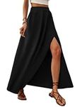 Zeagoo Women Skirts Elastic High Waist Maxi Skirts for Women Casual Long Summer Skirt Elegant A-Line Beach Skirt Plain Slit Skirt Black XL
