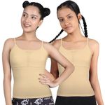 DChica Padded Camisole Starter Bra For Girls (Pack Of 2) Sleeveless Undershirts With Adjustable Straps | Tank Top/Innerwear For Girls (Color-Beige) Camisole Regular Fit Vest