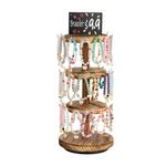 Pinzoveco Bracelet Holder, 3 Tier Wooden Rotating Bracelet Display Stand, Tree Stand Vendor Booth Display with Adversitsing Board, 36 Hooks for Bracelet, KeyChain Display Stands for Selling, Brown