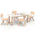 KOTEK Kids Table and Chair Set of 4, Height Adjustable Children Activity Table & Play Table, Graffiti Desktop, Toddler Table and Chair Set for Playroom, Home, Daycare, Preschool, Max 220lbs (Natural)