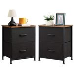 Somdot Nightstands Set of 2 with 2 Drawers, Bedside Table Small Dresser with Removable Fabric Bins for Bedroom Nursery Closet Living Room - Sturdy Steel Frame, Wood Top - Black