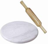 KUVI Printed White Marble Roti Maker with Wooden Belan Enamel Print/White Marble Chakla with Belan Rolling Pin Board Roti Maker Chakla Belan Chapati Maker for Kitchen (White, 10 Inch)