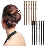 12Pcs Wooden Hair Chopsticks, Mabor Bamboo Shape Hair Pins for Long Hair Vintage Elegant Hair Sticks for Girls Women Hair Accessories(2 Color)