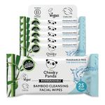 The Cheeky Panda Bamboo Face Cleanser Makeup Remover Wipes | 6 Packs of 25 Face Wipes | 99% Purified Water Wipes | Plant Based & Vegan Wet Wipes | Sustainable Alternative