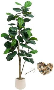 Artificial Fiddle Leaf Fig Tree, 7FT Tall Faux Ficus Lyrata Fake Tree in White Pot, Artificial Tree Indoor Decor, Fiddle Leaf Fig Tree Fake Plant for Home Office Living Room Decoration Modern