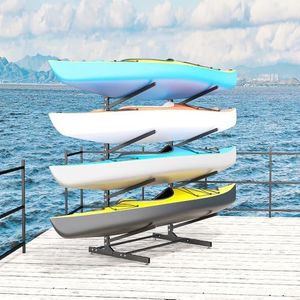 HEONITURE Kayak Storage Rack, Heavy-Duty Metal Kayak Storage Rack Adjustable Freestanding Kayak Stand, Canoe and Paddleboard Kayak Rack for Indoor & Outdoor Use (4 Layers)