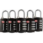 5-Pack TSA Luggage Lock with 4-Digit Combination | Set-Your-Own Padlock for Travel, Baggage, Suitcases & Backpacks | Luggage Locks | TSA Locks | Heavy-Duty Padlock | Black