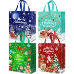 Pecehom 4Pcs Large Christmas Tote Bags,Reusable Waterproof Shopping Bag with Handle Non-woven Fabric Gift Bags for Holiday Xmas Event Party