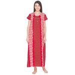 AV2 Women's Cotton Striped Maxi Maternity Nightgown (1155CL_Red_L)