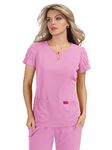 KOI Betsey Johnson Keyhole Neckline Magnolia Scrub Top for Women Light Orchid XXS