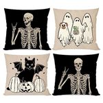 PANDICORN Halloween Pillow Covers 18x18 Set of 4 Black Cat Skeleton Dog Ghost Pumpkin Fall Halloween Decorations Indoor Outdoor Decorative Throw Pillows Cases for Home Bed Living Room Couch Decor