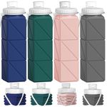 Popdigito 4pack Collapsible Water Bottles, 20.6oz Foldable Water Bottle BPA Free Reusable Lightweight LeakProof Travel Silicone Water Bottles for Travel, Gym, Hiking, Office, Camping, Sports Portable