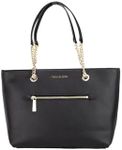 Michael Kors Jet Set Medium Front Pocket Chain Top Zip Tote (Black Pebbled Leather), Black Pebbled Leather
