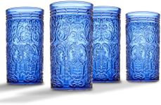 Godinger Highball Drinking Glasses, Tall Glass Cups Vintage Design - Jax Collection, Blue, Set of 12