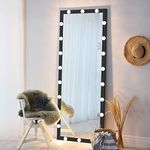 ANYHI 63 x 24 Inch Full Length Mirror with Lights, LED Full Body Mirror with 22 Dimmable Bulbs, Floor Length Mirror with Touch Button, Wall Mount/Standing Mirror Full Length (Black)