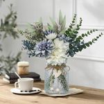 Artificial Flowers with Glass Vase Fake Flower Bouquet Faux Rose in Vases for Home Dcor Flowers Modern Home Decor Table Decorative Flower Vase for Dinner Office Bedroom, Blue