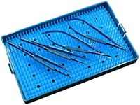 chaoyue medical instruments co.,ltd kit of 4 pcs 18cm Long Titanium Scissor Needle Holder forcep Micro Set Ophthalmic ENT Instrument with 26cm Disinfection Sterilization Tray case Box Basket