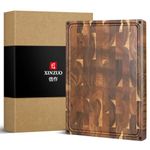 XINZUO Large Thick End Grain Acacia Wood Cutting Board- (19''L x 14''W x 1.5''T) Reversible Wooden Chopping Board with Non-Slip Feet, Built-in Handles and Juice Groove- Butcher Block Cutting Board