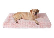 Bedfolks Waterproof Dog Crate Bed,Plush Dog Crate Pad with Removable Cover,Faux Fur Dog Bed for Extra Large Dogs,Fluffy Washable Dog Kennel Bed 41"x27",Pink