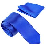 2 Pieces Royal Blue Formal Necktie and Pocket Square Sets Solid Satin Mens Ties Slim Tie and Pocket Handkerchief Set Wedding Necktie for Groom Gift Box