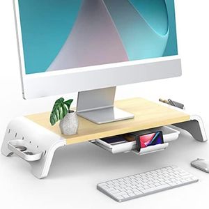 Fenge Réhausseur d'Écran en Bois,Support de Moniteur Pré-Montage,Support d'Ordinateur Portable,PC,TV,Imprimante- avec Accessoires de Rangement,52X23,5X8,9cm