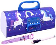 Toyshine Pencil Box With Code Lock Pen Case Large Capacity Multi-Layer Multi-Function Storage Bag Secret Compartment Pencil Box - Unicorn Blue - Plastic