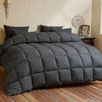 LEYCAY Luxury Goose Feather Down Duvet Queen Size,Fluffy All Season Duvet Insert,Down Proof 100% Cotton Fabric Premium Hotel Collection Down Comforter with 8 Corner Tabs(Dark Grey,90x90 Inches)