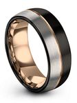 Tungsten Wedding Band Ring 8mm for Men Women Black & 18K Rose Gold Plated Center Line Domed Half Brushed Polished Size 6.5