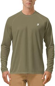 Roadbox Mens UPF 50+ UV Sun Protection Shirts Outdoor Long Sleeve SPF Diving Rash Guard for Fishing Hiking Swimming Khaki