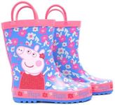 Peppa Pig Wellies Flower Girl's Easy-On Handles Pink Blue Rain Welly Boots 24 EU