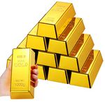 12 Pcs Fake Gold Bar Replica Golden Bullion Glittering Brick Movie Prop Stage Decoration Halloween Pirate Party Supplies Funny Gift (6.5 x 2.9 x 2 Inch)