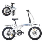 LSLIFE 20 Inch Folding Bike for Adult, 7-Speed Folding Bicycle for Women Men Teens Lightweight Foldable Bike Easy Folding City Bicycle (With Carrier, White)