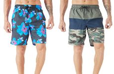 TEX2FIT 2-Pack Men's Swim Shorts with Pockets, Quick Dry Swim Trunks with Mesh Lining (Floral AOP/Camo, Medium)