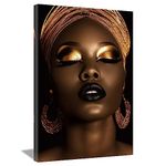 LZIMU African American Canvas Wall Art Black Woman Face Picture Gold Earrings Necklace Girl Painting Prints for Home Bedroom Living Room Decor Framed (Woman-3, 24"x36")