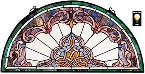 Design Toscano Lady Astor Demi-Lune Stained Glass Window Hanging Panel, 32 Inch, Amethyst Moon, 0.50" x 33.50"